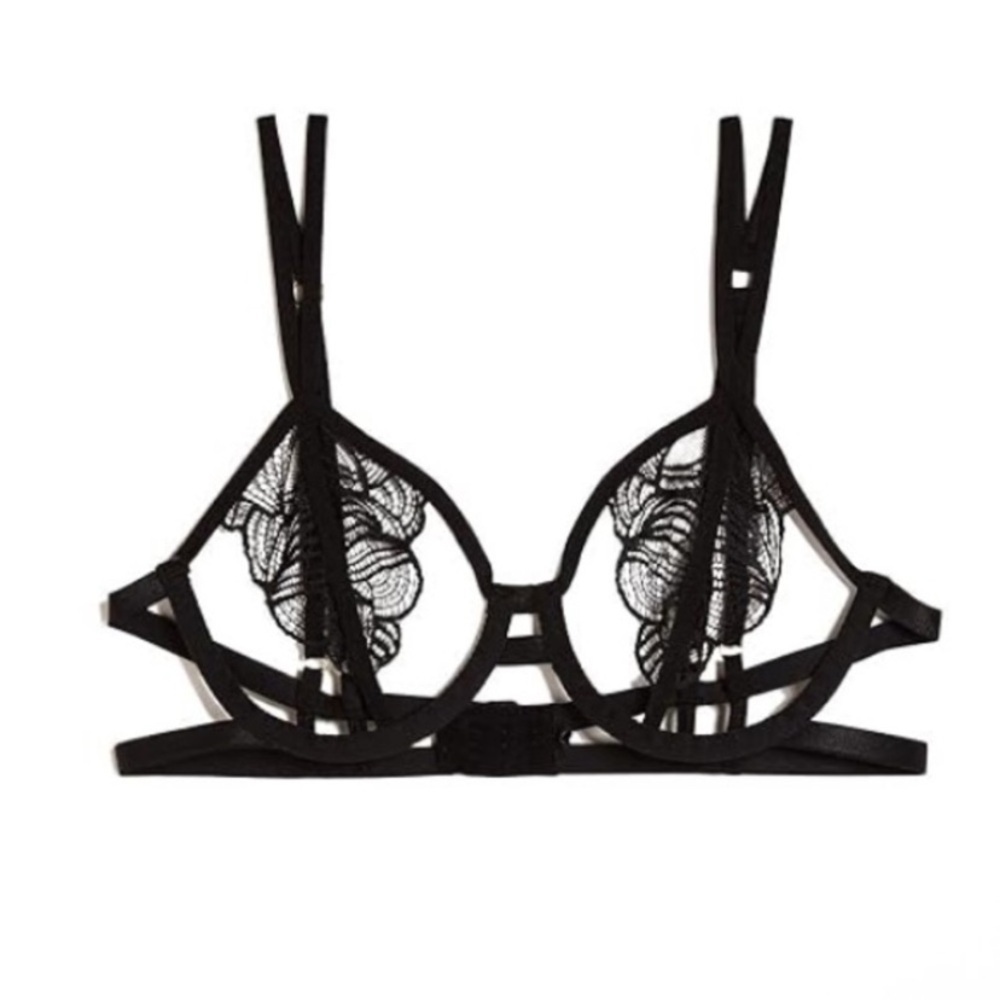 New! Bluebella Emerson open cup Black Lace unlined Strappy Bra 1849